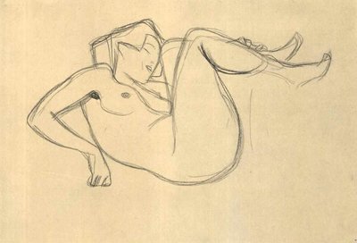 Crouching Nude Girl with Bent Legs by Gustav Klimt